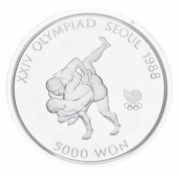 Coin South Korea 5000 won 1988 Silver Proof XXIV Summer Olympic Games in Seoul 1988 - Wrestling