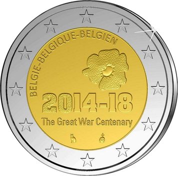 Belgium 2 euro 2014 "First World War" VF (KM # 345)