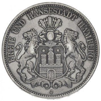 Німеччина 5 марок 1875 Срібло F-VF Гамбург М14637 фото