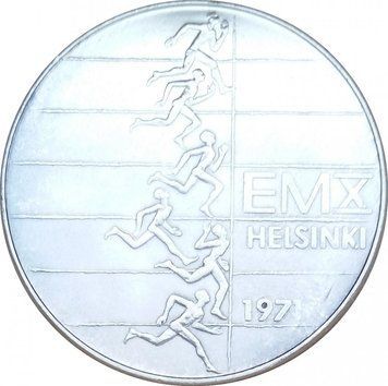 Монета Фінляндія 10 марок 1971 &laquo;Чемпіонат Європи з легкої атлетики в Гельсінкі&raquo; Срібло AU-UNC (KM#52) М09555 фото