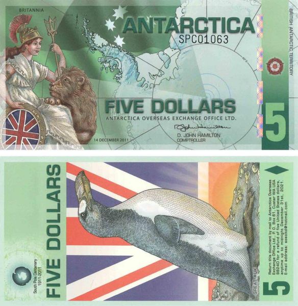 Antarctica 5 dollars 2011 UNC