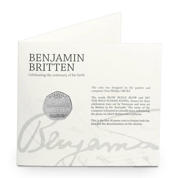 Великобританія 50 пенсів 2013 &laquo;Бенджамін Брітен&raquo; UNC в блістері (KM#1253) М02788 фото