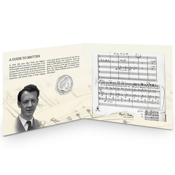 Великобританія 50 пенсів 2013 &laquo;Бенджамін Брітен&raquo; UNC в блістері (KM#1253) М02788 фото