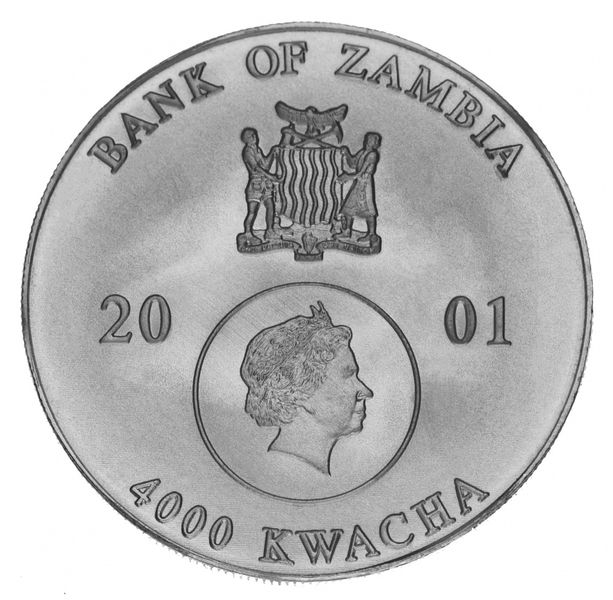 Замбия 4000 квача 2001 Серебро Proof Покровители океана - Черепаха М14906 фото