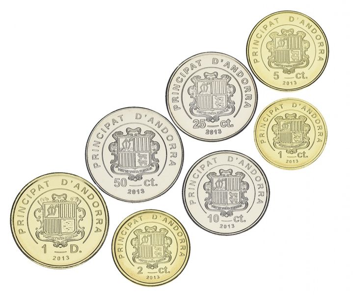 Андорра набір з 7 монет 2013 UNC 1, 2, 5, 10, 25, 50 сентим, 1 динар М15556 фото