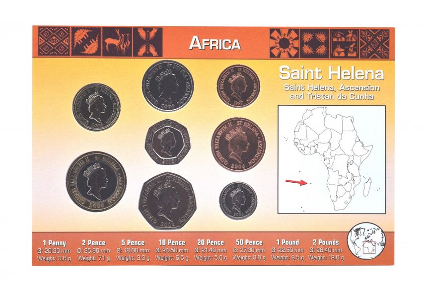 Saint Helena set of 8 coins 1997-2006 UNC 1 penny, 2, 5, 10, 20, 50 pence, 1.2 pounds