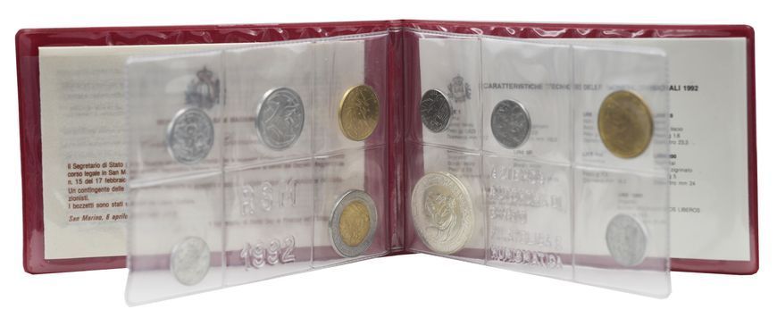 Набір монет Сан-Марино набір із 10 монет 1992 UNC 1, 2, 5, 10, 20, 50, 100, 200, 500, 1000 лір (срібло) М23378 фото