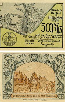 Banknote Germany Notgeld 50 pfennig 1921 F-VF Oldisleben Variety 4