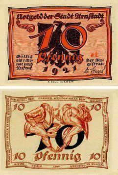 Banknote Germany Notgeld 10 pfennigs 1921 F-VF Arnstadt. St series