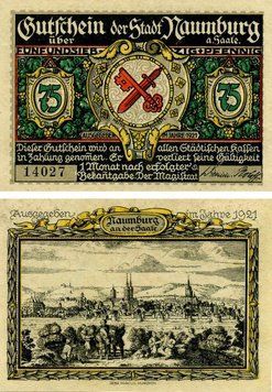 Banknote Germany Notgeld 75 pfennig 1921 F-VF Naumburg Variety 2