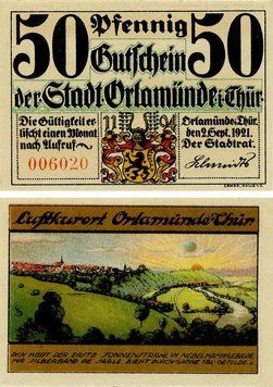 Banknote Germany Notgeld 50 pfennigs 1921 F-VF Orlam&uuml;nde