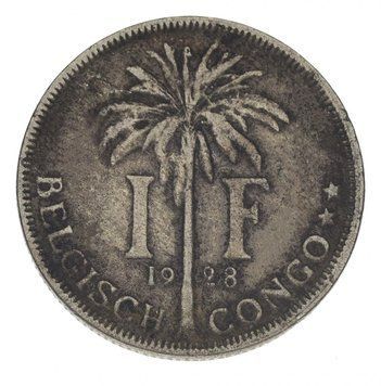 Конго Бельгійське 1 франк 1928 G-VG М14967 фото