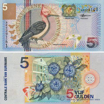 Банкнота Суринам 5 гульденов 2000 UNC (P146) Б24133 фото