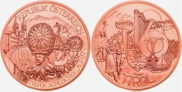 Австрія 10 євро 2014 &laquo;Тіроль&raquo; UNC (KM#3235) М02894 фото