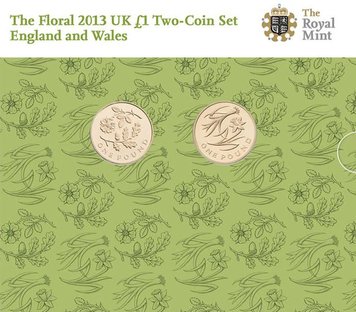 UK set of 2 coins 2013 "England and Wales" VF in blister