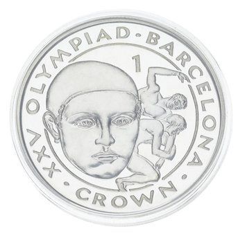 Монета Гібралтар 1 крона 1991 Срібло Proof XXV Літні Олімпійські ігри в Барселоні 1992 - Бокс М23293 фото