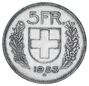Монета Швейцарія 5 франків 1953 Срібло F-VF М19254 фото