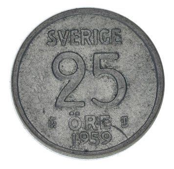Монета Швеція 25 ере 1959 Срібло F-VF (Ag 400, 2,32 грама) М22668 фото