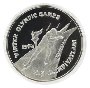 Монета Турция 20000 лир 1992 Серебро Proof XVI зимние Олимпийские игры в Альбервиле (Ag 925, 23,33 грамм) М23916 фото