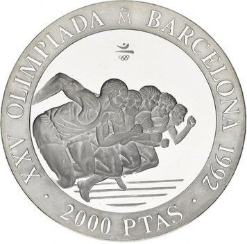 Монета Іспанія 2000 песет 1992 Срібло UNC Олімпійські ігри в Барселоні в 1992 році Біг Спринтер (KM#913) М12179 фото