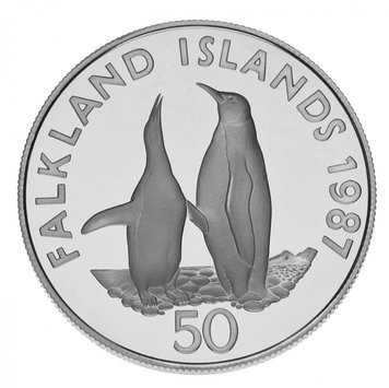 Falkland Islands 50 pence 1987 Silver Proof Penguins