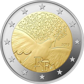 Франція 2 євро 2015 «70 років миру в Європі» UNC (KM#2256) М00271 фото