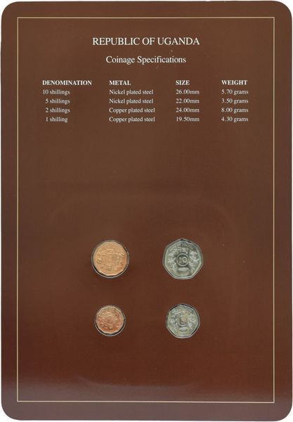 Coins set Uganda set of 4 coins 1987 UNC 1, 2, 5, 10 shillings and 1 mark Booklet