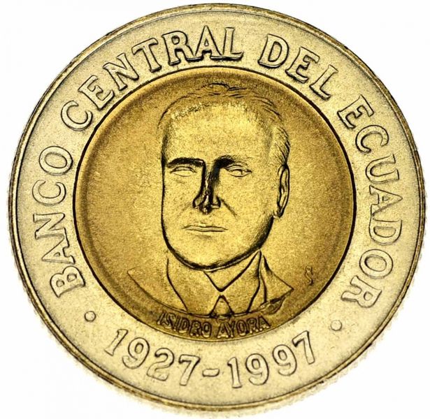 Ecuador 500 Sucre 1997 Bimetal 70th Anniversary of the Central Bank