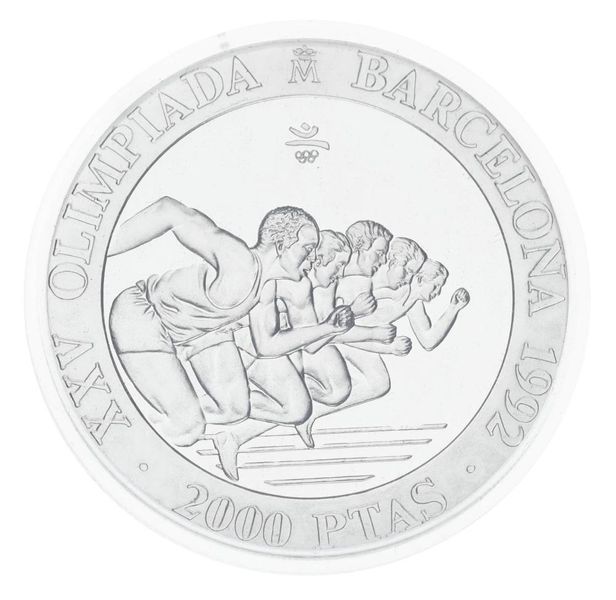 Монета Іспанія 2000 песет 1992 Срібло UNC Олімпійські ігри в Барселоні в 1992 році Біг Спринтер (KM#913) М12179 фото