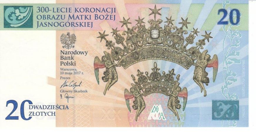 Польша 20 злотых 2017 «300 лет коронации образа божьей матери Ясногорской» UNC (P191) Б06595 фото