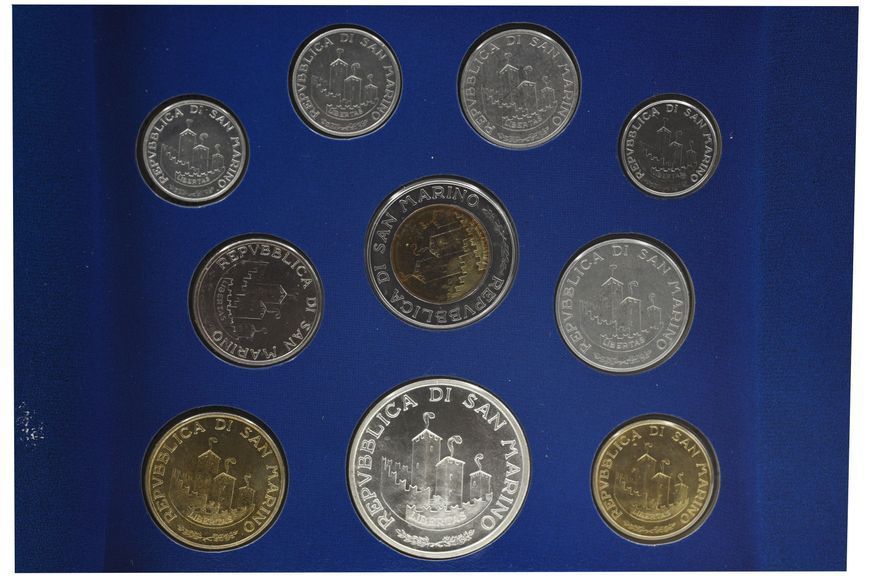 Набор монет Сан-Марино набор из 10 монет 1993 UNC 1, 2, 5, 10, 20, 50, 100, 200, 500, 1000 лир (серебро) М23379 фото