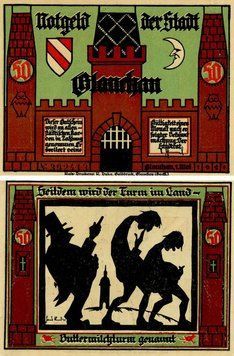 Banknote Germany Notgeld 50 pfennig 1921 F-VF Glauchau Variety 3