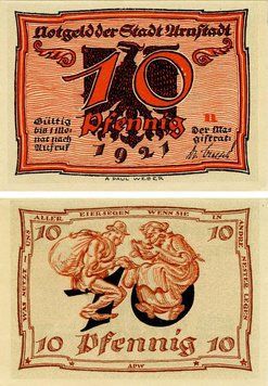 Banknote Germany Notgeld 10 pfennigs 1921 F-VF Arnstadt. Series n