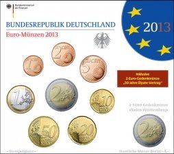 Німеччина набір з 9 монет євро 2013 UNC D 1, 2, 5, 10, 20, 50 євроцентів, 1, 2 євро, пам'ятна 2 євро Блістер М07754 фото