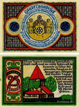 Banknote Germany Notgeld 25 pfennig F-VF Osnabr&uuml;ck