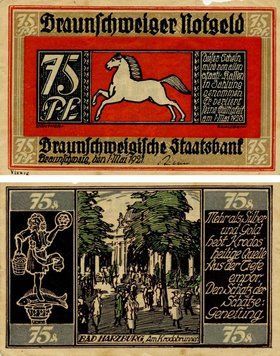 Banknote Germany Notgeld 75 pfennig 1921 F-VF Braunschweig