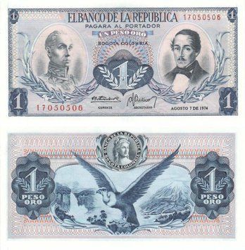 Колумбия 1 песо оро 1974 UNC (P404e) Б09030 фото