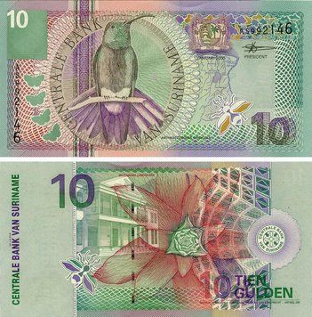 Банкнота Суринам 10 гульденов 2000 UNC (P147) Б24134 фото