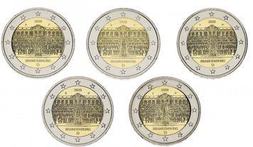 Набір монет Німеччина набір з 5 монет по 2 євро 2020 UNCA, D, F, G, J Палац Сан-Сусі в Потсдамі М13013 фото
