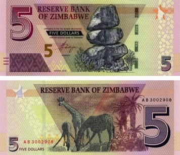 Zimbabwe 5 Dollars 2019 UNC Giraffes (Pnew)