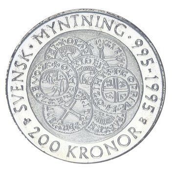 Монета Швеція 200 крон 1995 Срібло UNC 1000 років монетам Швеції (Ag 925, 27,03 грам) М22676 фото