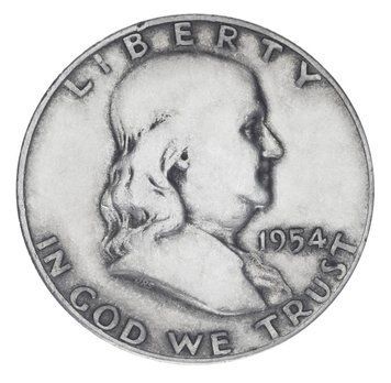 Монета США 50 центів (халф) 1954 Срібло F-VF Бенджамін Франклін (Ag 900, 12,5 грам) М19909 фото