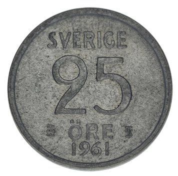 Монета Швеція 25 ери 1961 Срібло F-VF (Ag 400, 2,32 грама) М22669 фото