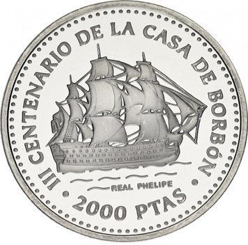 Іспанія 2000 песет 1 997 Срібло Proof Вітрильник Іспанська ґалеонів (KM#913) М12180 фото