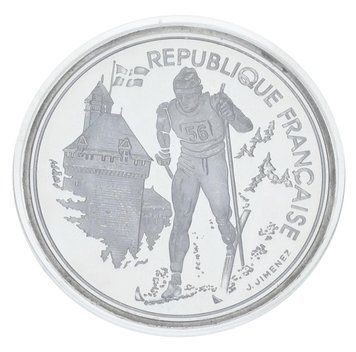 Монета Франція 100 франків 1991 Срібло Proof XVI Зимові Олімпійські ігри 1992 в Альбервілі - Лижні перегони М23294 фото
