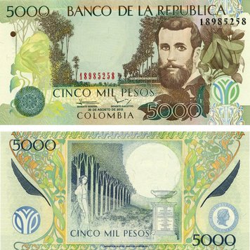 Colombia 5,000 pesos 2012 UNC (P452n)