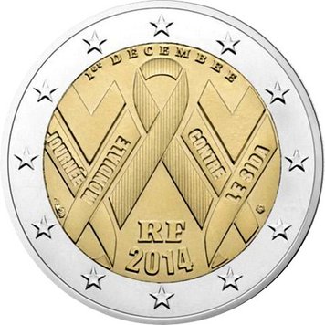 Франція 2 євро 2014 «Всесвітній день боротьби зі СНІДом» UNC М00272 фото