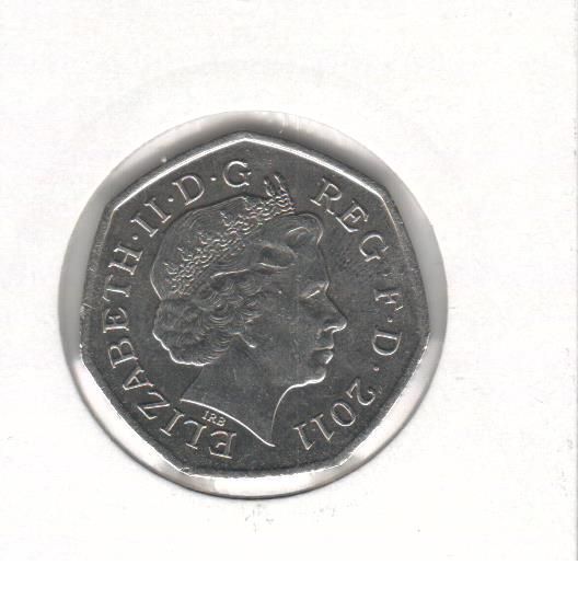 Coin United Kingdom 50 pence 2011 Olympics 2012 - Swimming VF (KM # 1166)