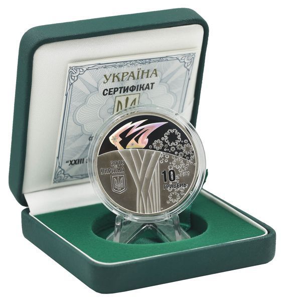 Монета Украина 10 гривен 2018 Серебро Proof ХХІІІ зимние Олимпийские игры (Ag 925, унция, 31.1 грамм в чистоте) М08409 фото
