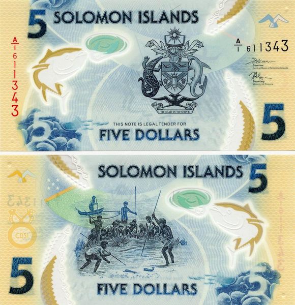 Solomon Islands $ 5 2019 Polymer UNC Prefix A (Pnew)